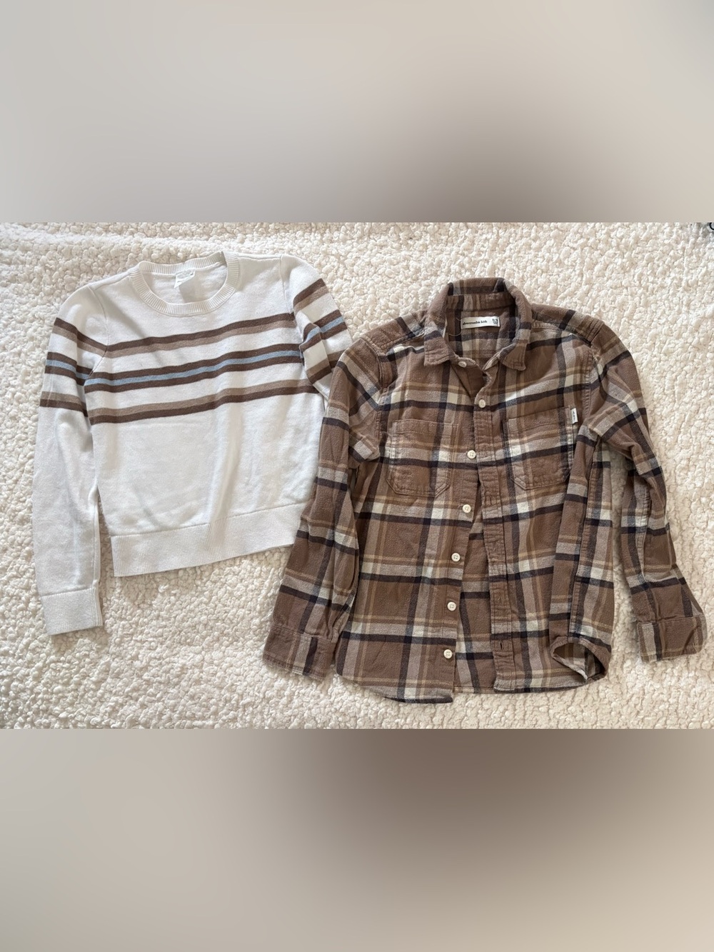Abercrombie Kids Bundle Size 9/10 Plaid Button Down + Striped Sweater Neutral